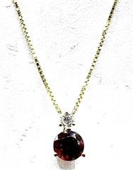 Red Stone Diamond & Stone Necklace .04 CT. 14K Yellow Gold 14.9dwt